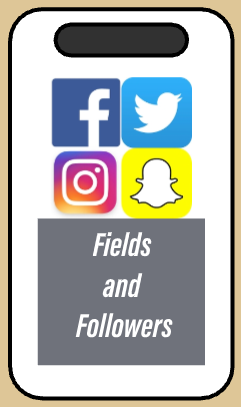 image of a cellphone with facebook logo, twitter logo, instagram logo and snapchat logos along with the words Fields and Followers