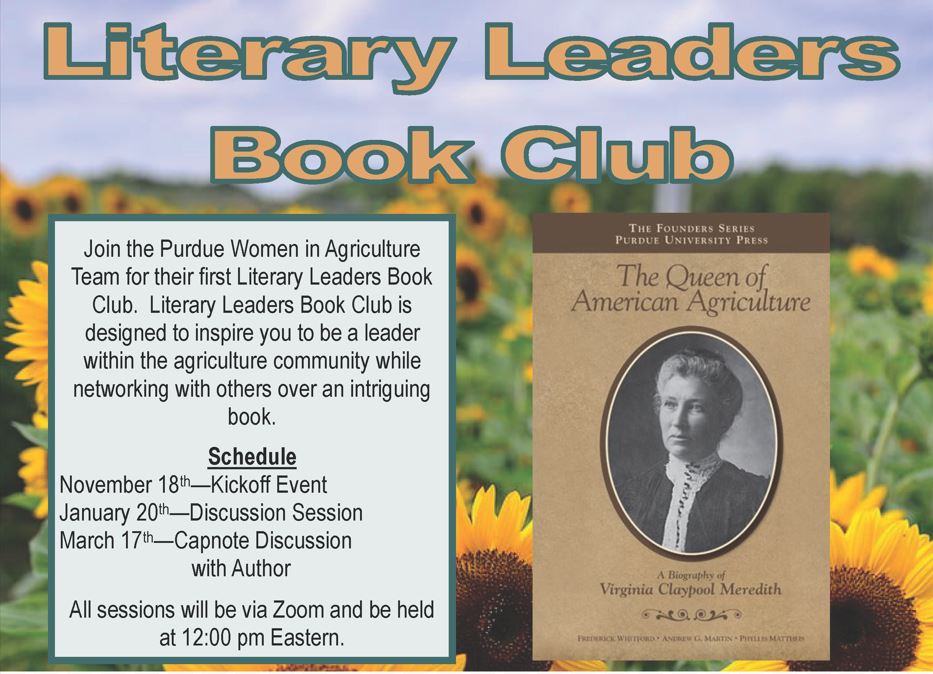 Literary Leaders Book Club Featuring The Queen of American Agriculture by  Fred Whitford Book club begins November 18th 2022 more details on the webpage below
