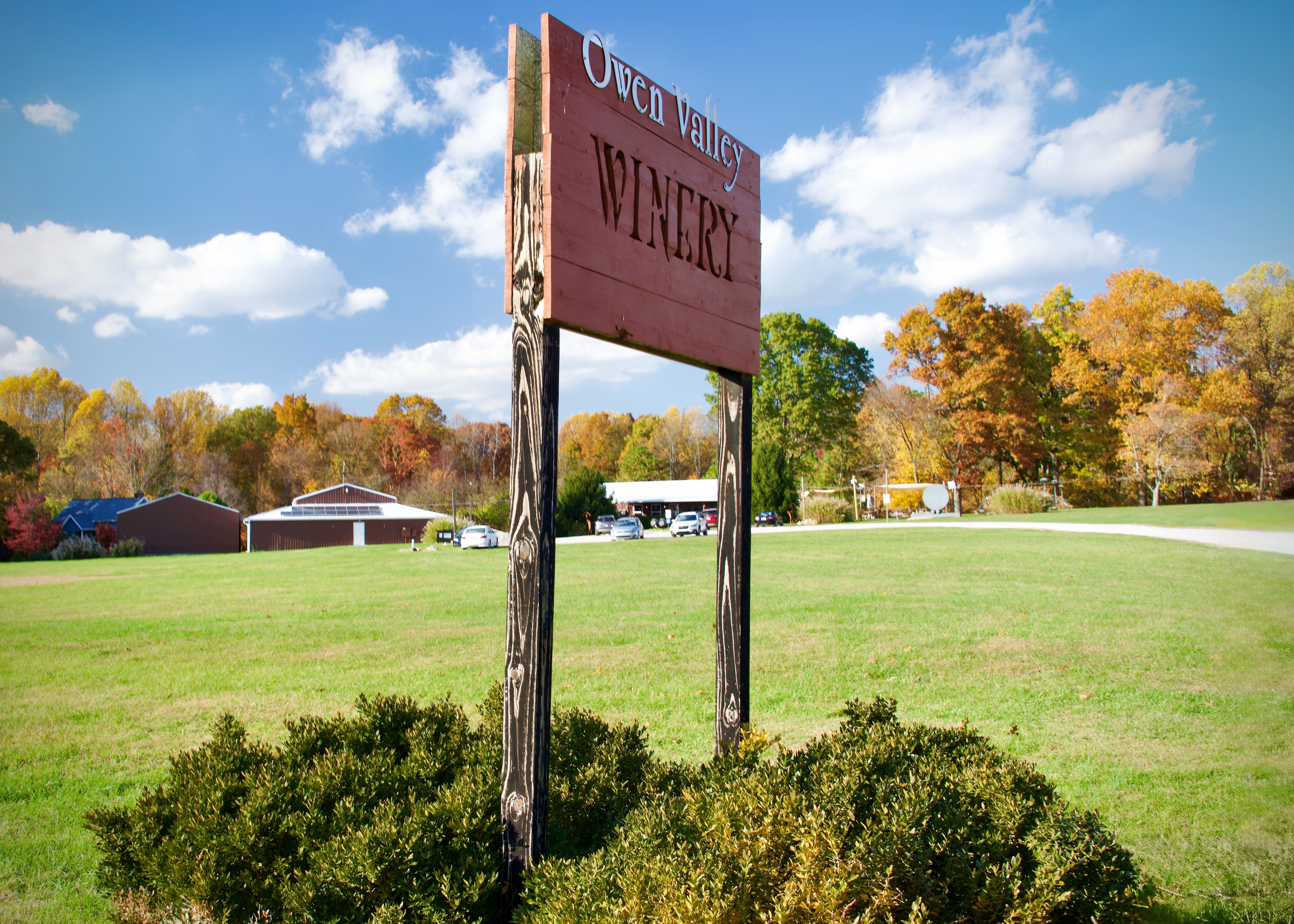 Image of the Owen Valley Winery with a red sign.