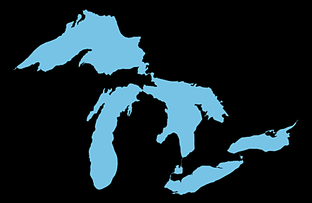 Map outline of the five Great Lakes