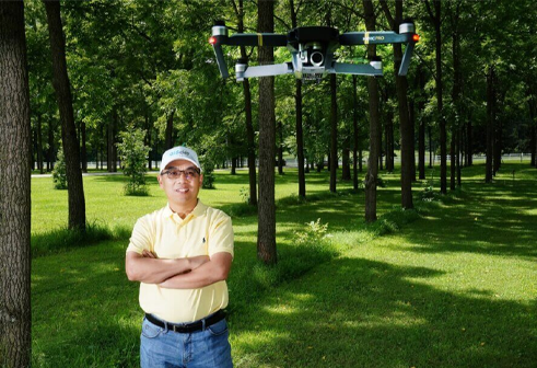 Dr. Songlin Fei pictured with a drone