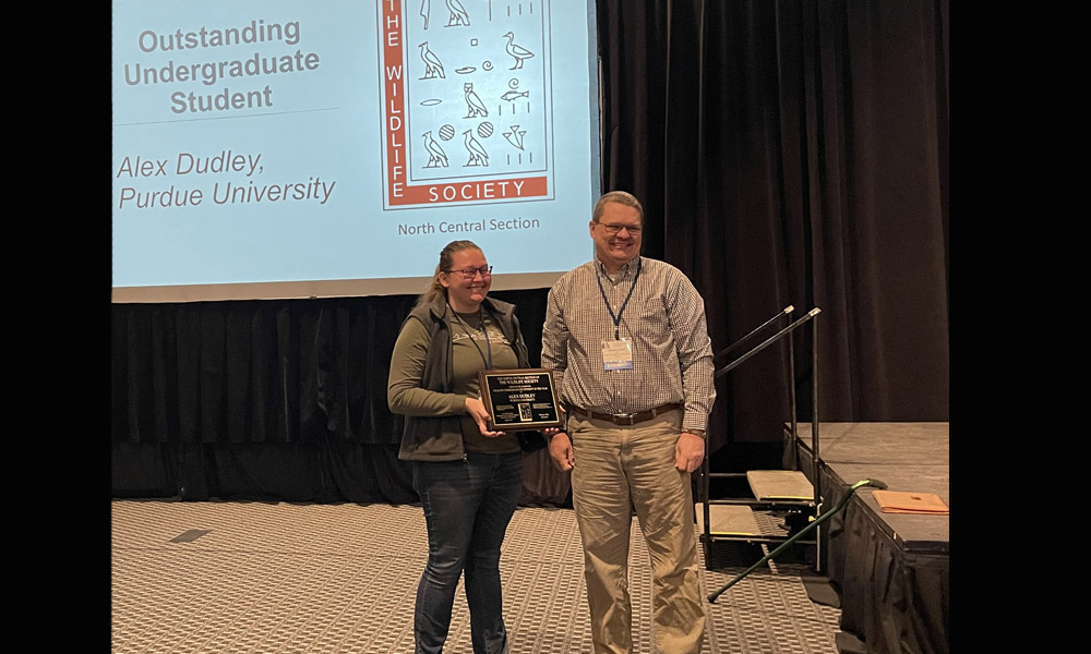 Alex Dudley, a senior double major in wildlife and forestry, was honored with the Outstanding Wildlife Undergraduate Student Award for the North Central Section of The Wildlife Society.