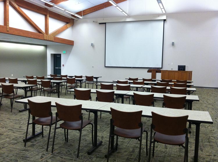 John S. Wright Center large conference room with table set up.