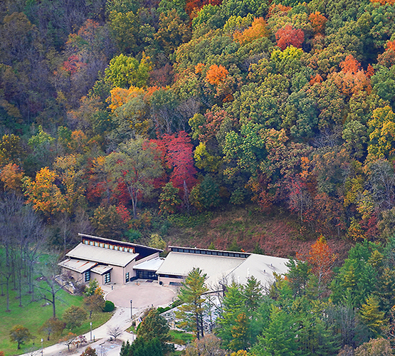 Aerial view of John S. Wright Center, facility in West Lafayette, Indiana.