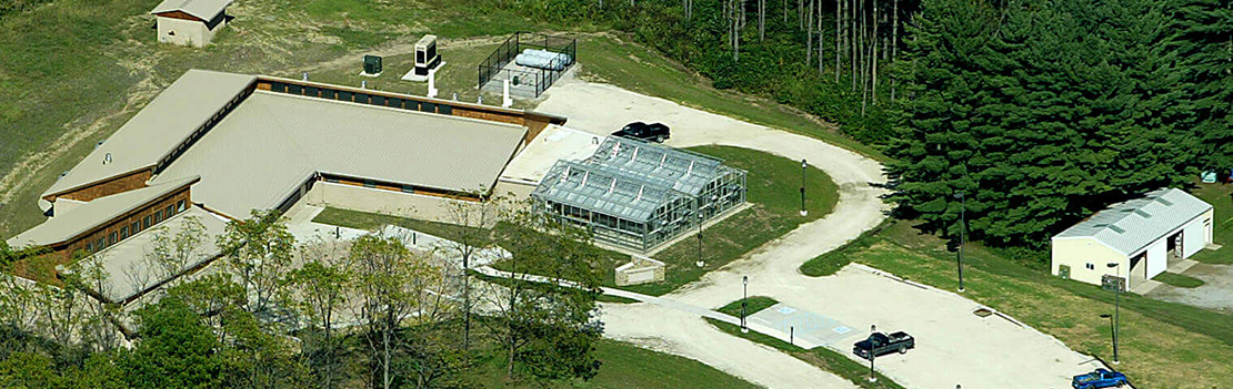 John S. Wright Center greenhouses, aerial view.