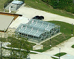 John Wright Center greenhouse aerial view.