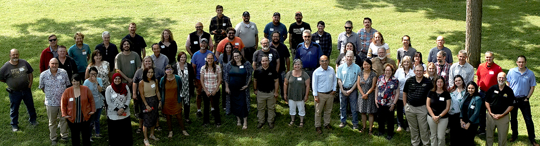 Forestry and Natural Resources annual retreat group photo at Martell Forest/John C. Wright Center property.