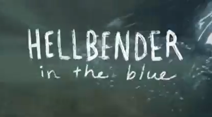 Hellbender in the Blue poster (Text over water)