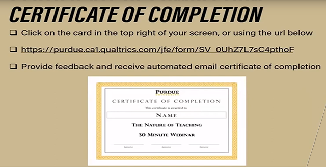 Nature of Teaching Certificate of Completion