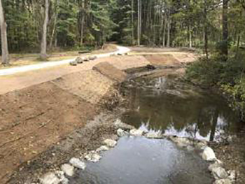 Finished retention wall for stream, Martell Forest.