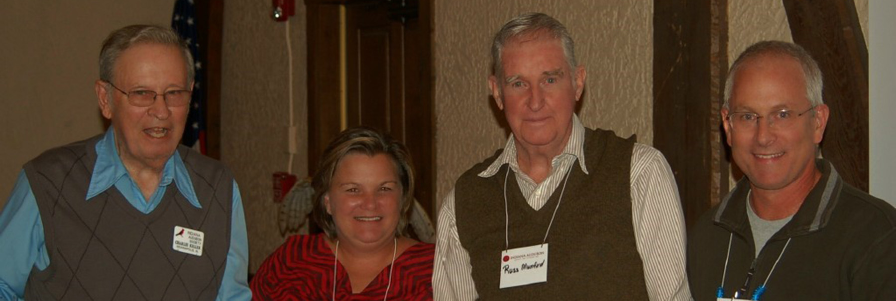 Dr. Russell Mumford pictured with (Left to Right) Charles Keller,  Amy Wilms and Carl Wilms at an Indiana Audubon Society meeting in 2010.