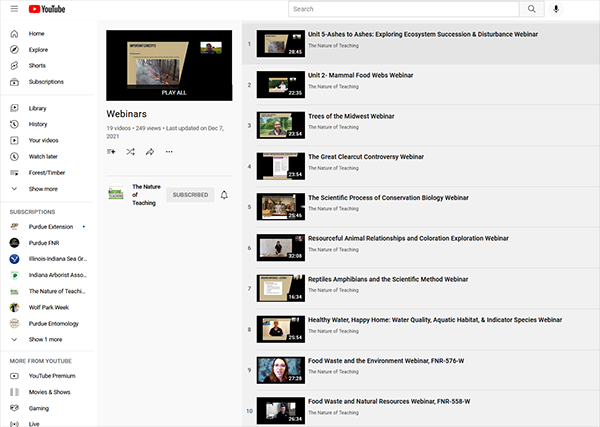 Nature of Teaching webinar playlist in the YouTube channel.