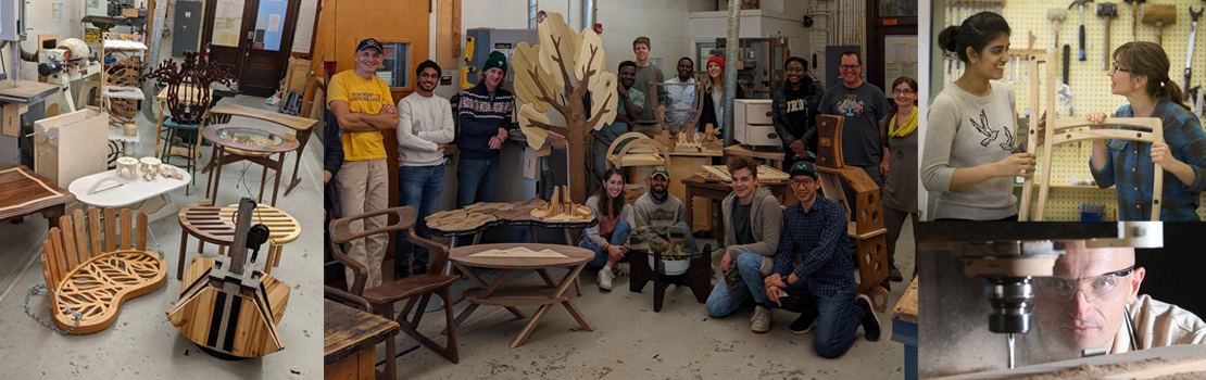 Students building wooden furniture