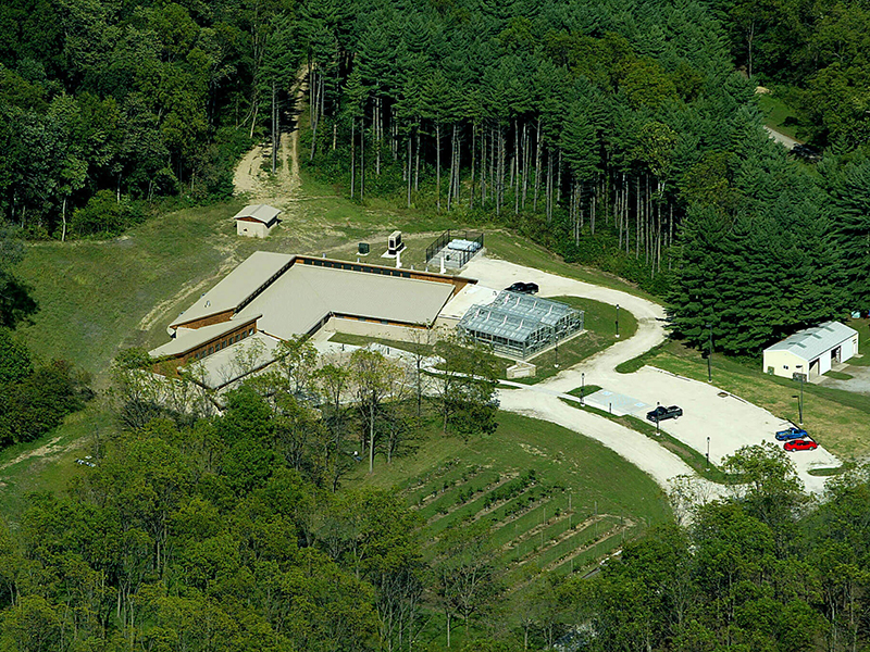 Aerial image of the John S. Wright Center.