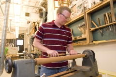 Student using wood lathe.