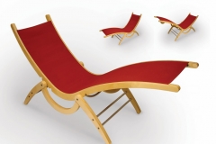Examples of reclined red wooden sun chair.