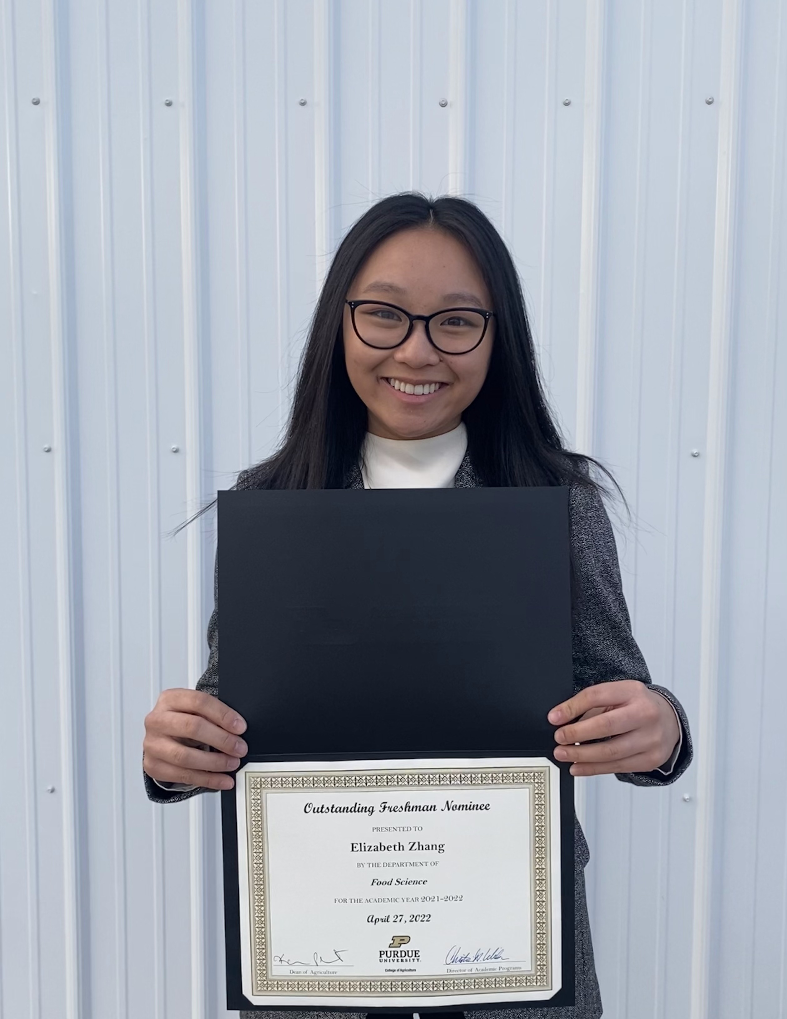 Lizzie Zhang with Outstanding Freshman Award
