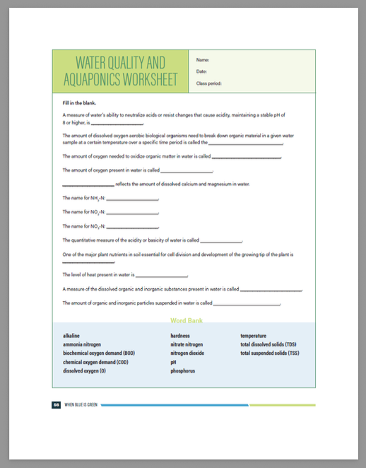 Water quality worksheet