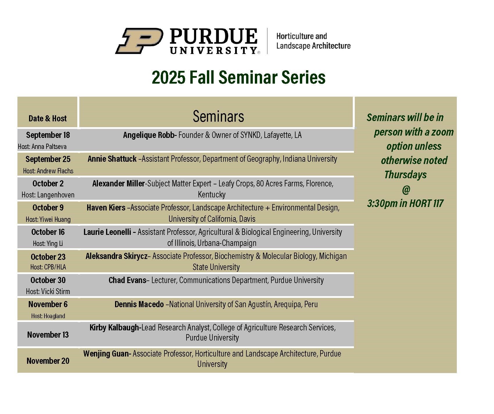 HLA 2025 Fall Seminar Schedule Flyer