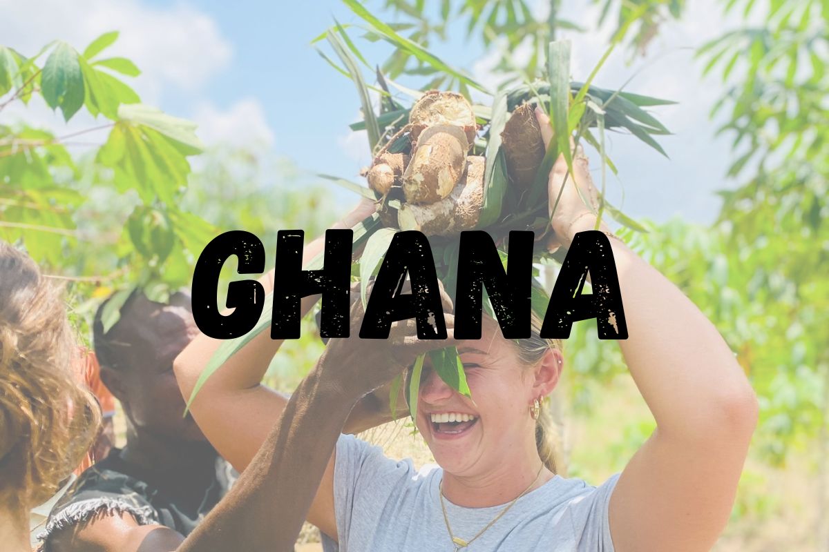 Student with produce on her head in Ghana