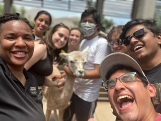 Students in Peru with a llama