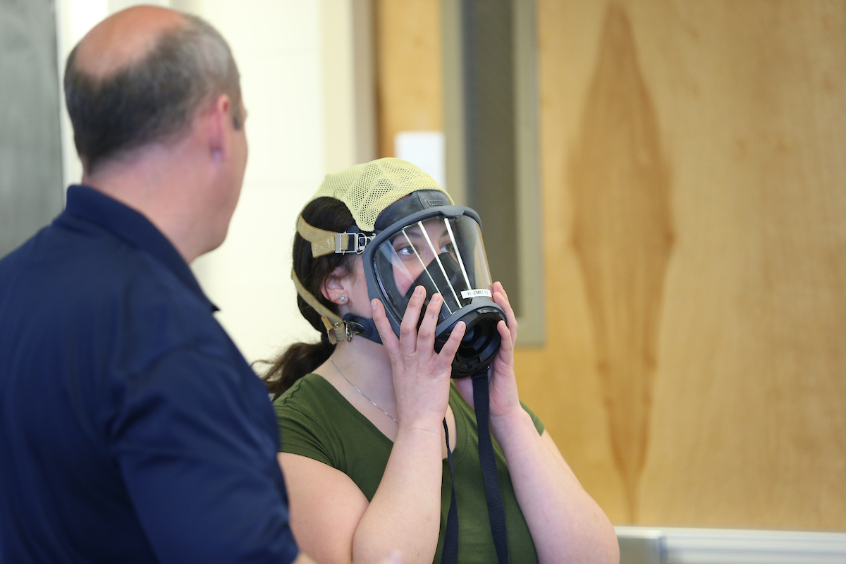 hazwoper student in mask with instructor