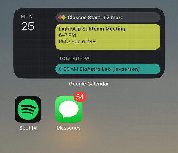Image of Google calendar widget. 