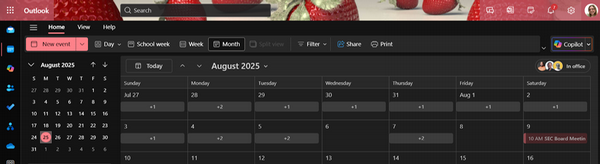 Picture of Outlook calendar. 