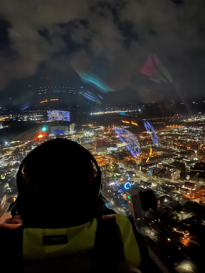 Kira's view from the plane, flying over campus at night.