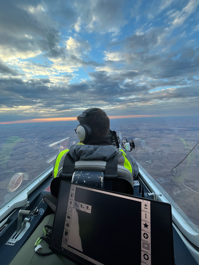 Kira's view from the Sky Arrow plane just after sunrise.
