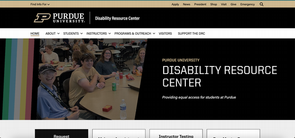 Screenshot of the Purdue University DRC homepage.