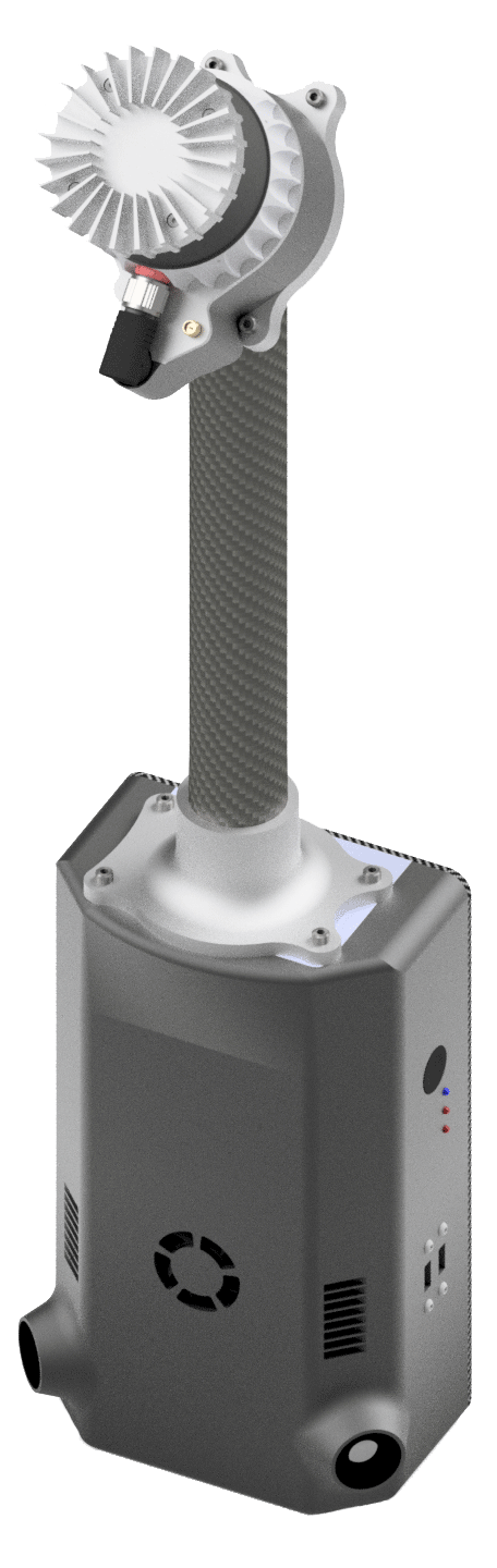 Knap system pictured vertically with sensor, mast and UAV unit.