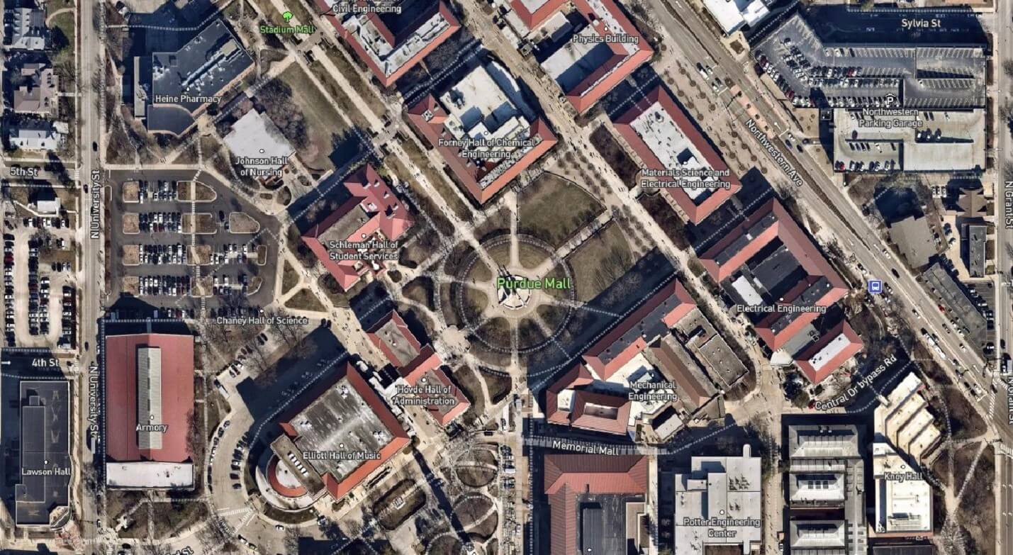 aerial shot of Purdue's campus