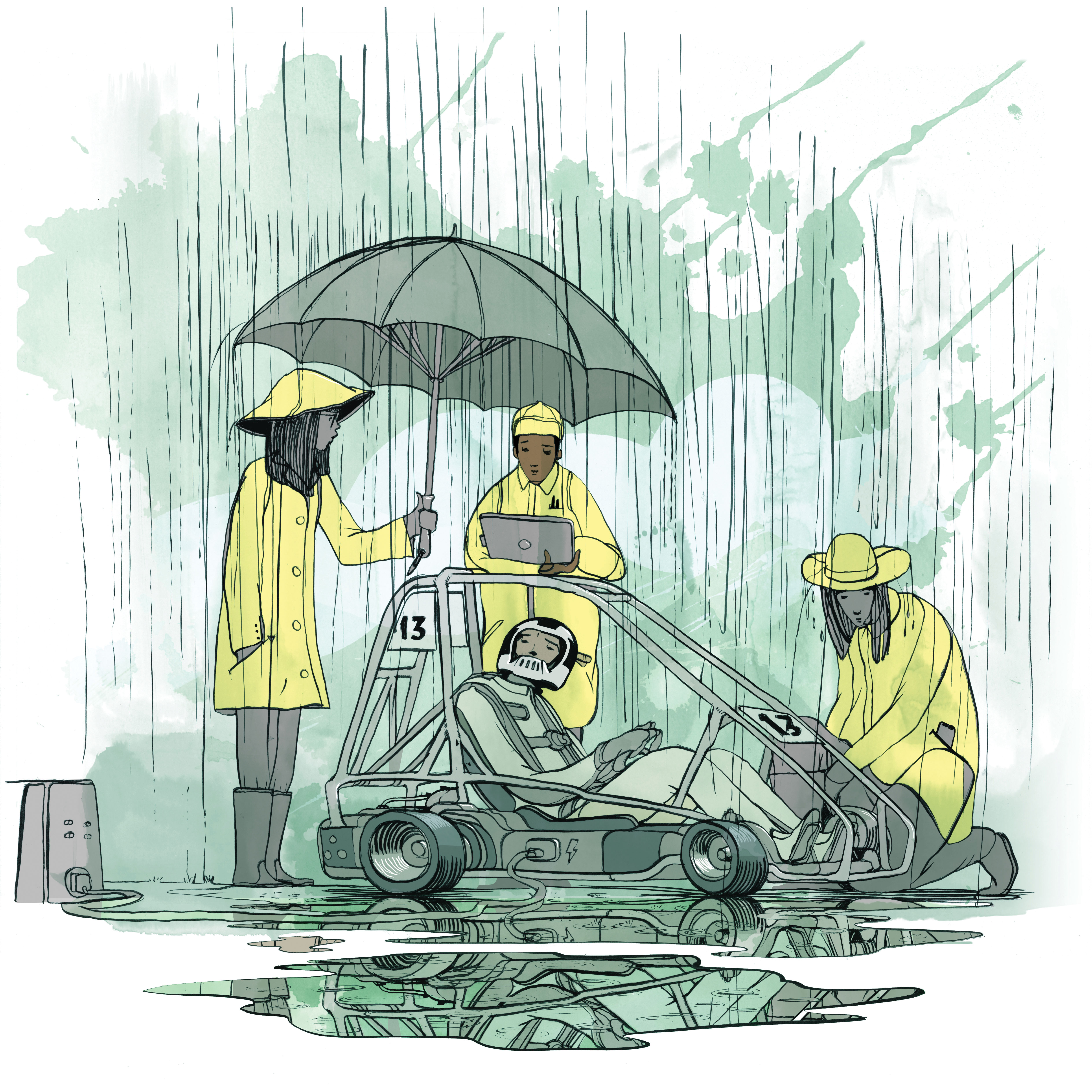 Illustration of rained out cart race