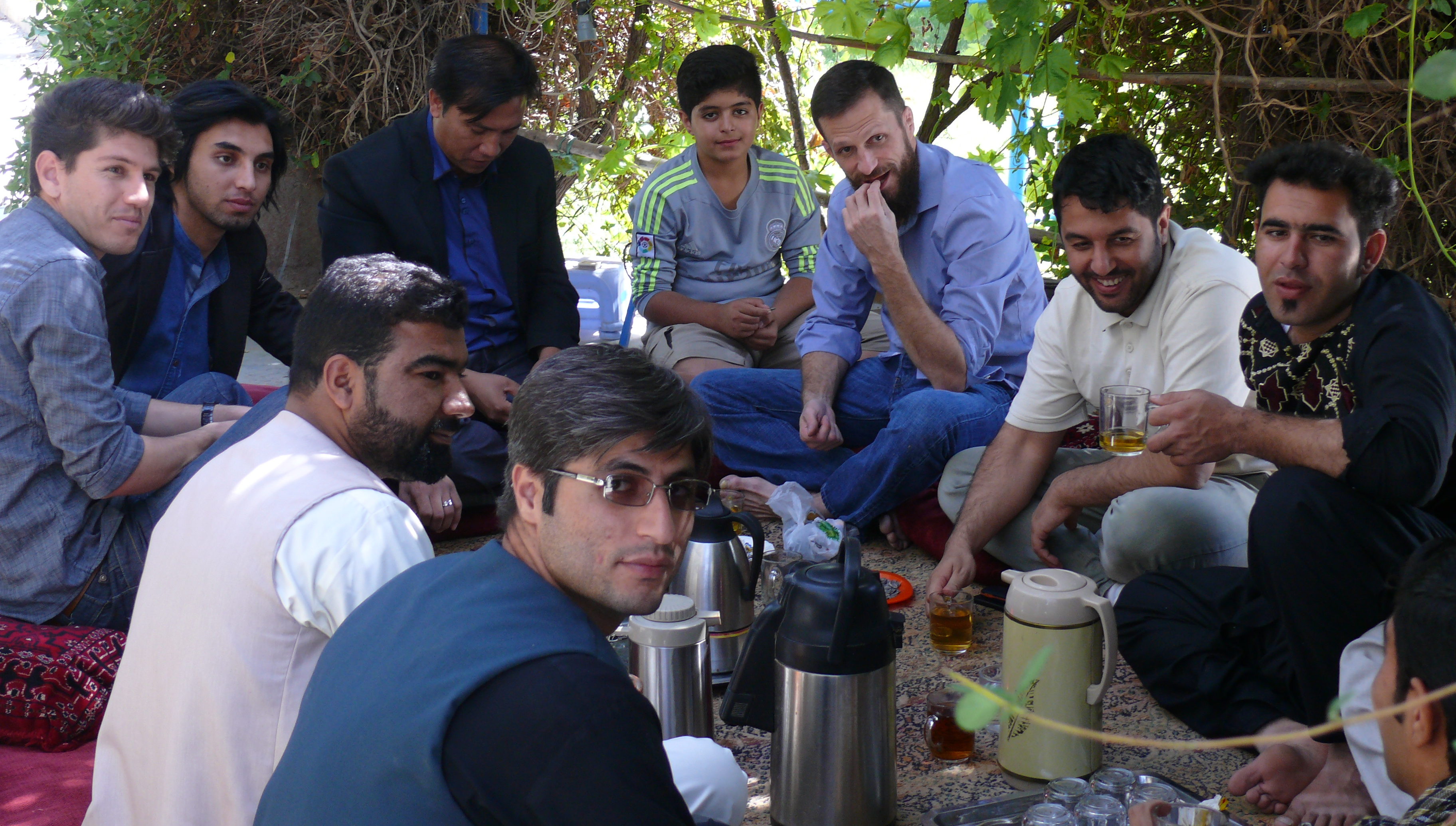 Group of men eating