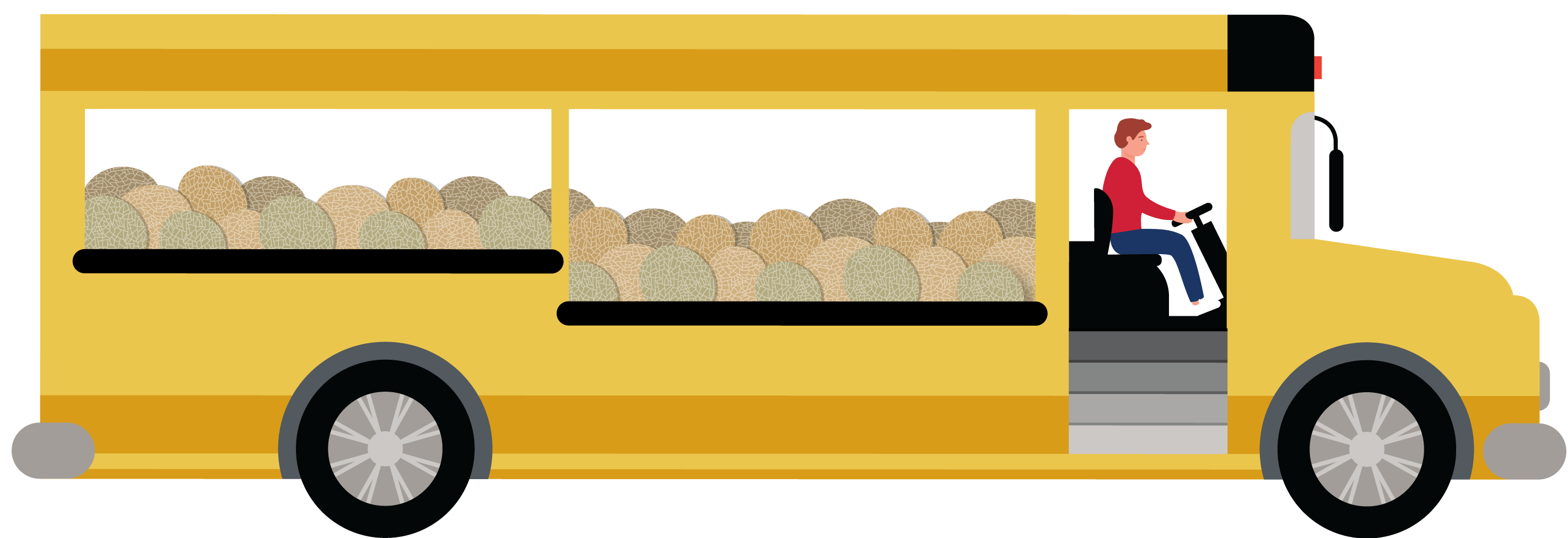 school bus filled with cantaloupes