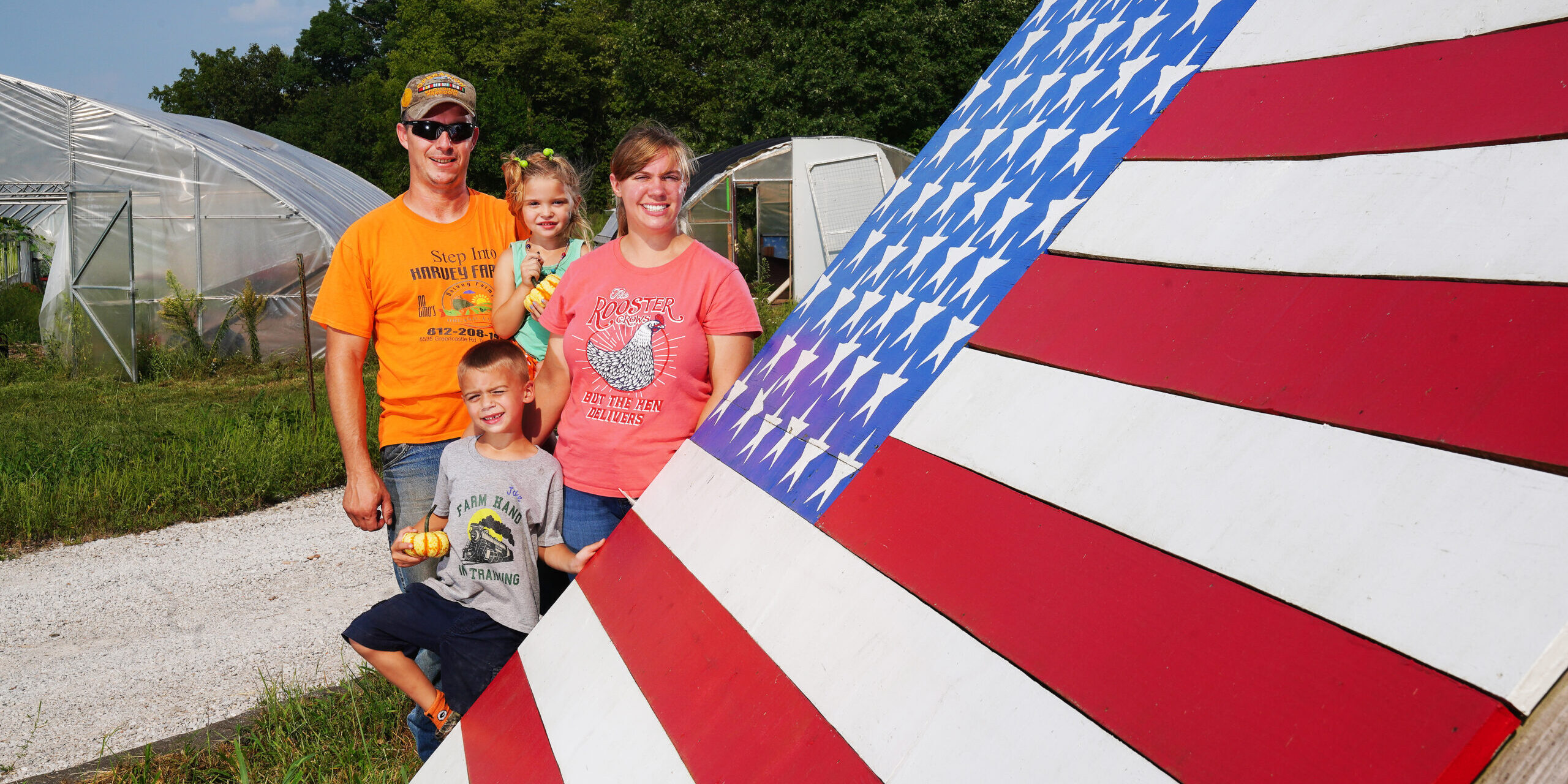 family with american flag