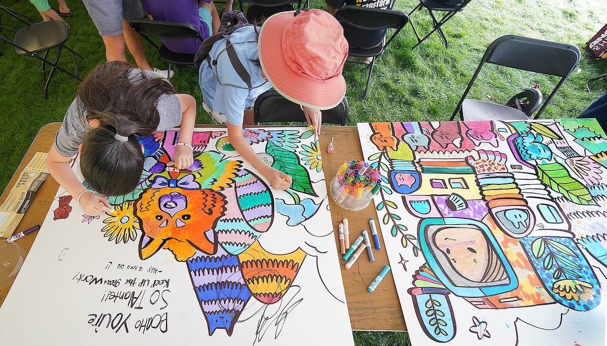 kids coloring at Spring Fest