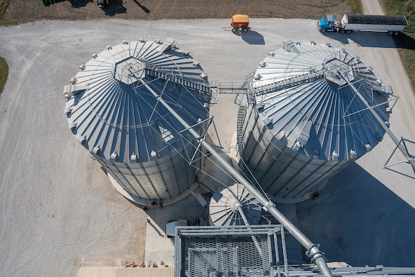 Newly constructed grain bin facility at the Purdue ACRE farm.