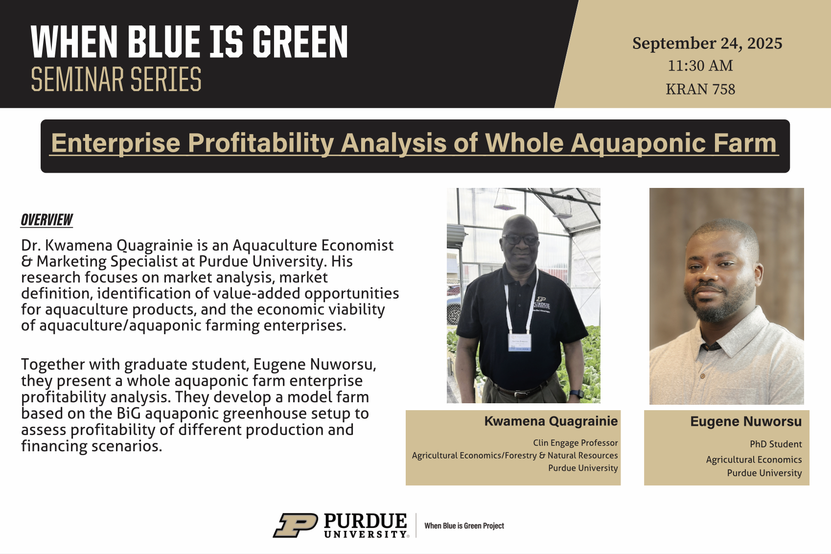 When Blue is Green Seminar Series: Enterprise Profitability Analysis of Whole Aquaponic Farm flyer