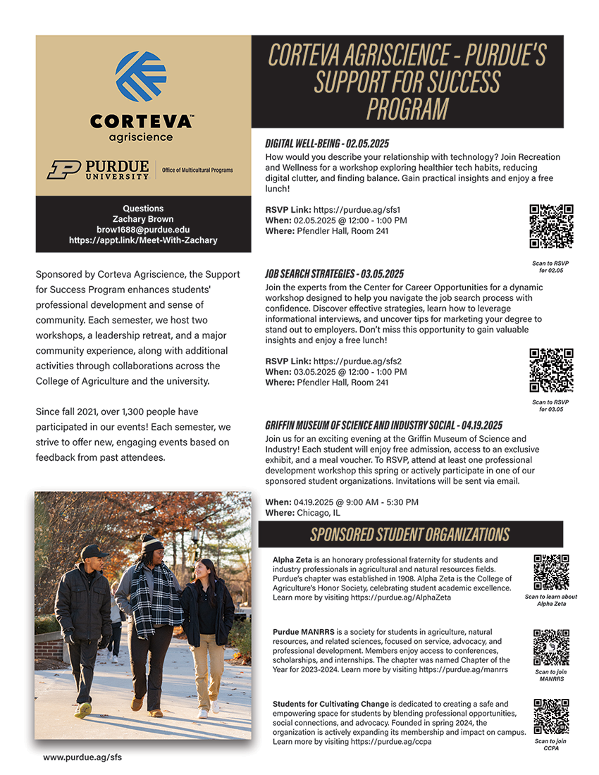 Purdue's Support for Success Program Event Flyer