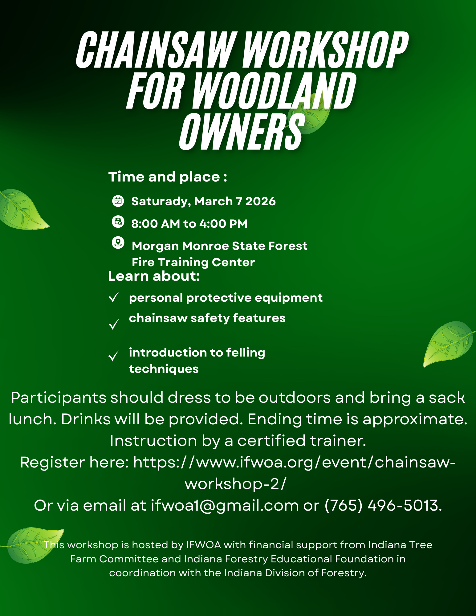 Event flyer for Chainsaw Workshop.