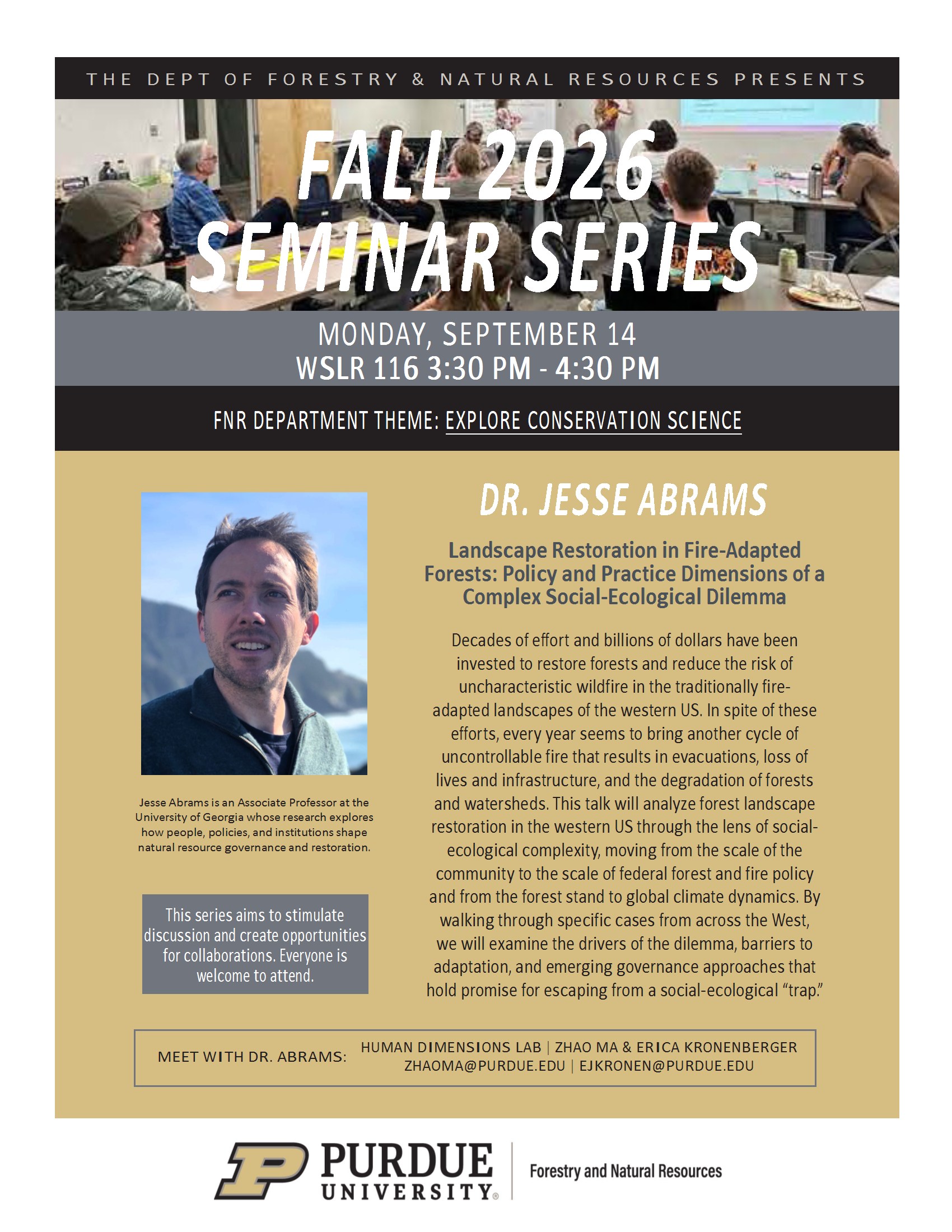Seminar poster for Dr. Jesse Abrams