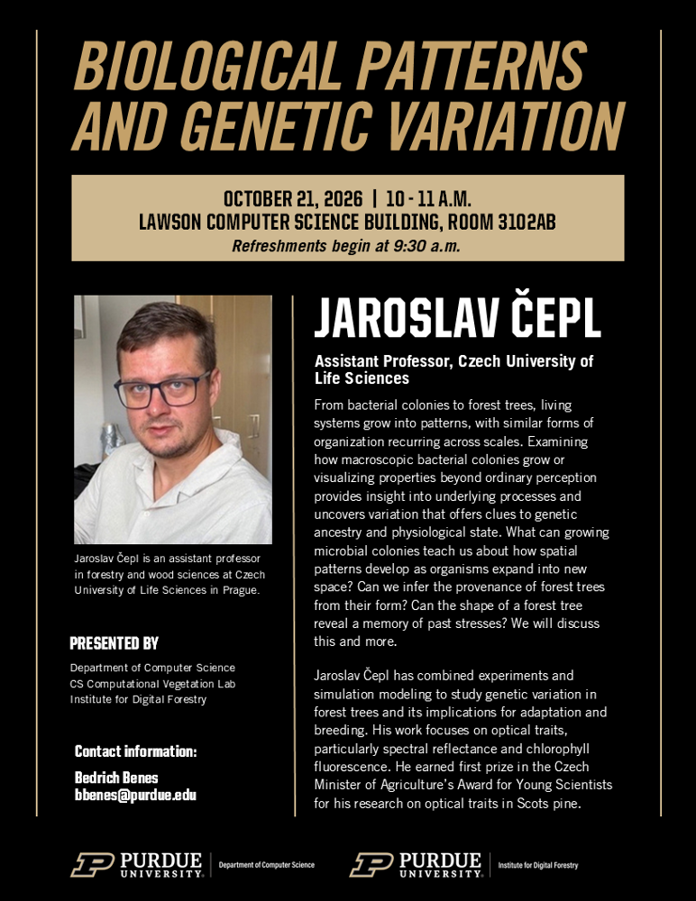 Dr. Jaroslav Čepl Seminar Poster for "Biological Patterns and Genetic Variation." See event post for more details.