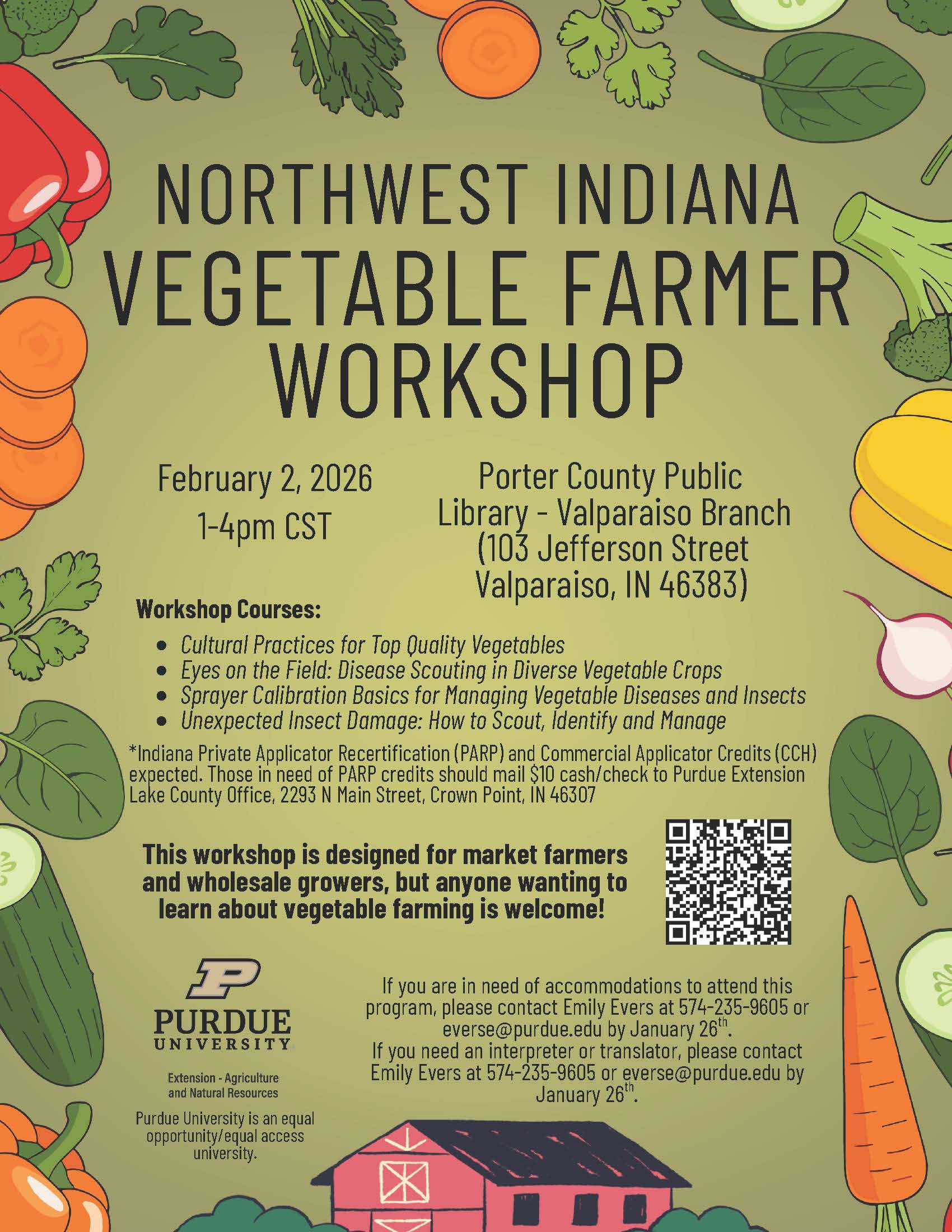 Flyer for the Northwest Indiana Vegetable Farmer Workshop