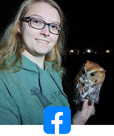 Student with owl, Facebook icon.