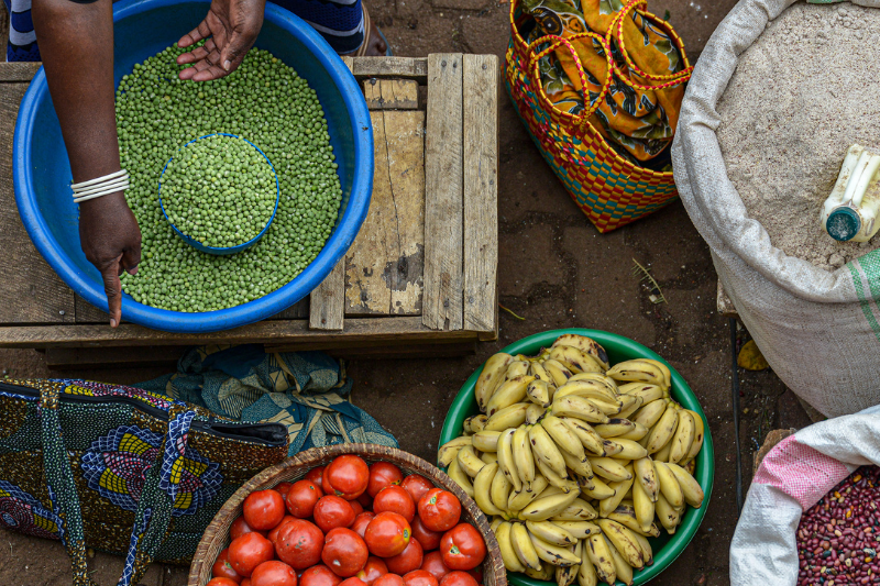 overhead view of market stall in Africa