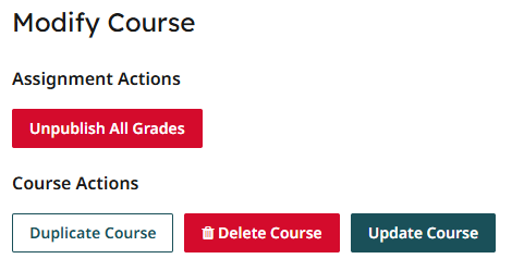 Screenshot from Gradescope showing the location of the Duplicate Course button