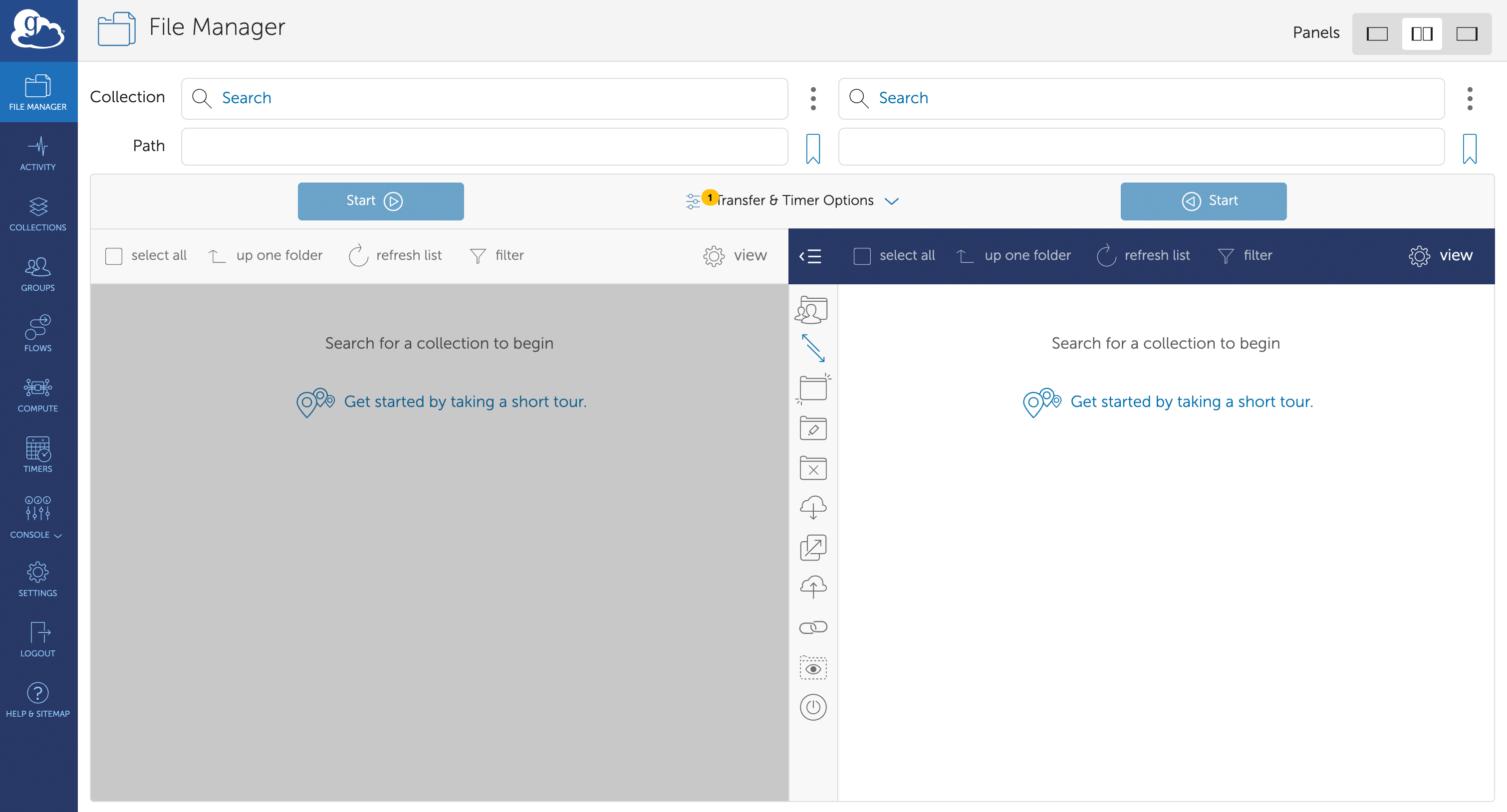 Globus Web Application transfer screen