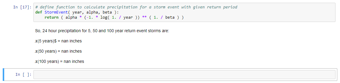 Cell output from estimating return period amounts